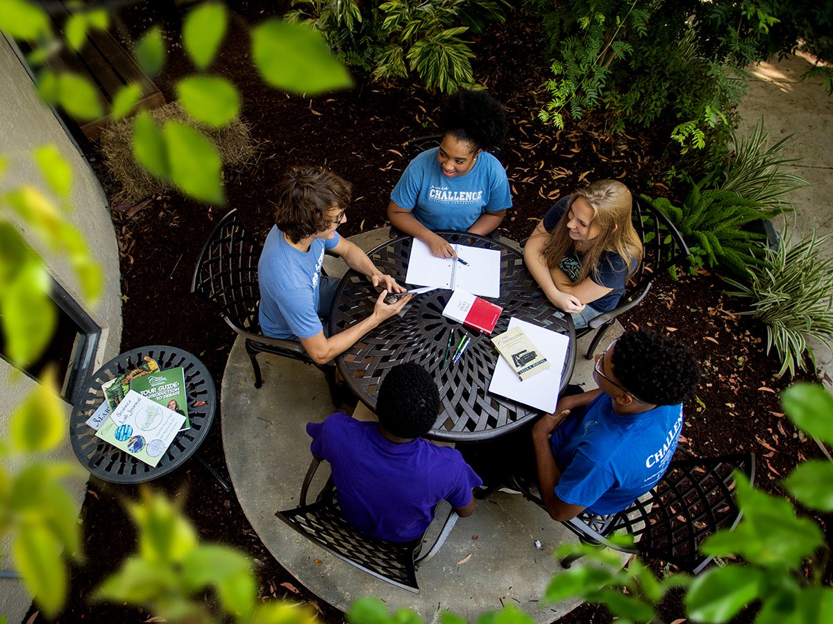 Challenge III students gather together outside.