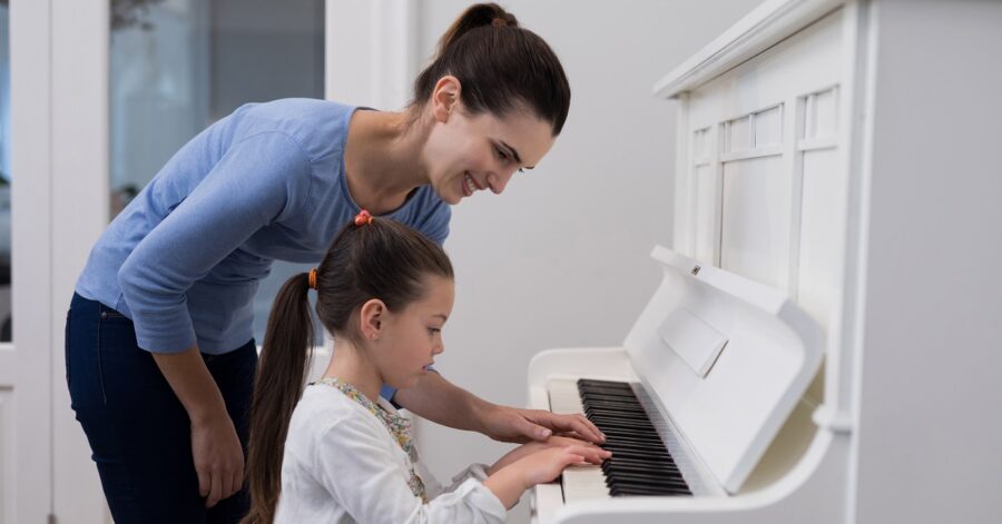 Using the 15 classical tools of learning, a mother teaches her daughter how to play the piano.
