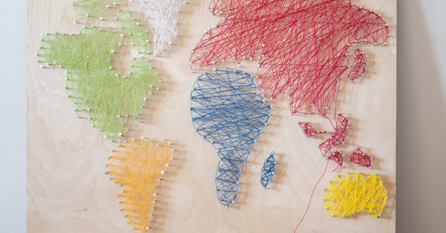CC International: world map made of string