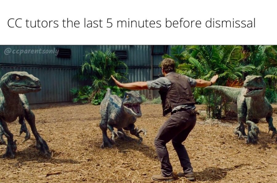 Memes: Keeping kids from rushing the door in the last five minutes of class is like holding velociraptors at bay. Jurassic community day.
