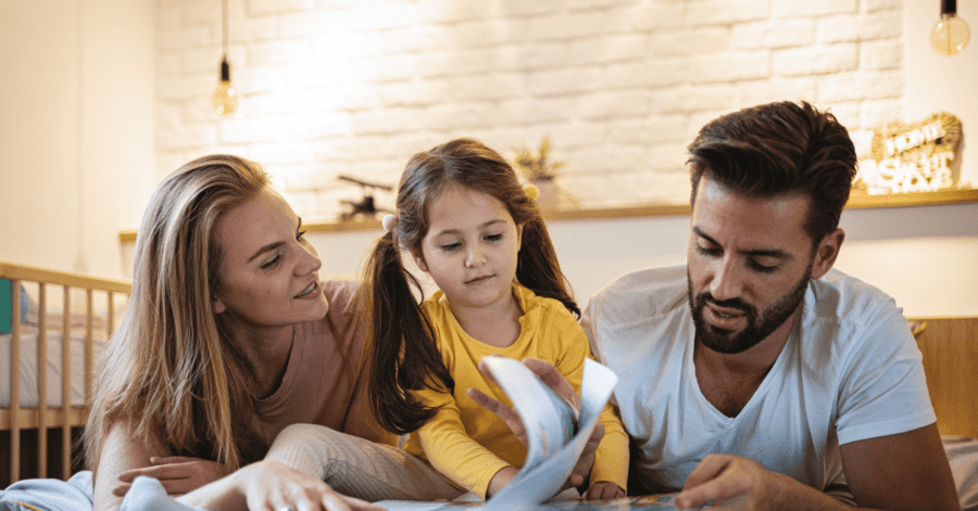 A family reads together.