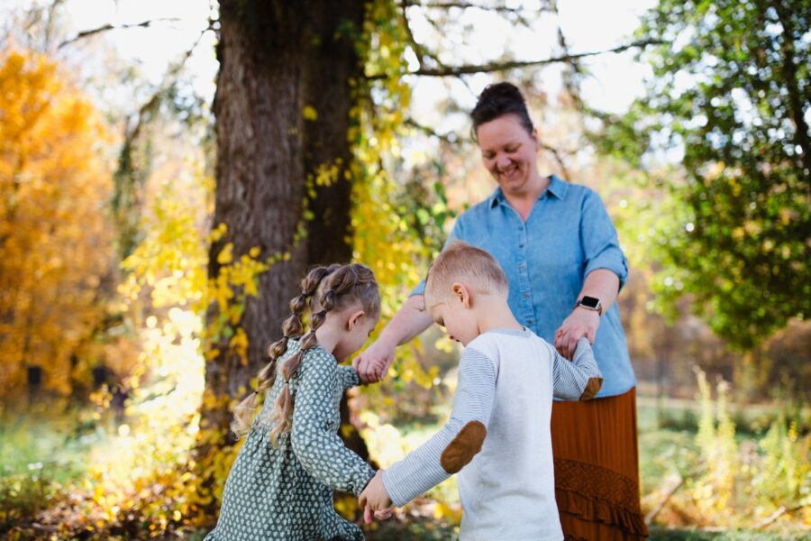 A family playing outside