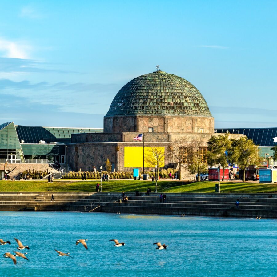 Photo of the Adler Planetarium. This landmark is a great location for a local homeschool field trip in the Chicago area where students can learn about astronomy.