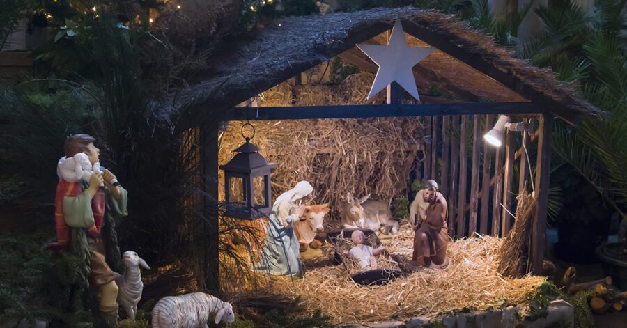 Nativity scene showing baby Jesus as God's gift to the world.