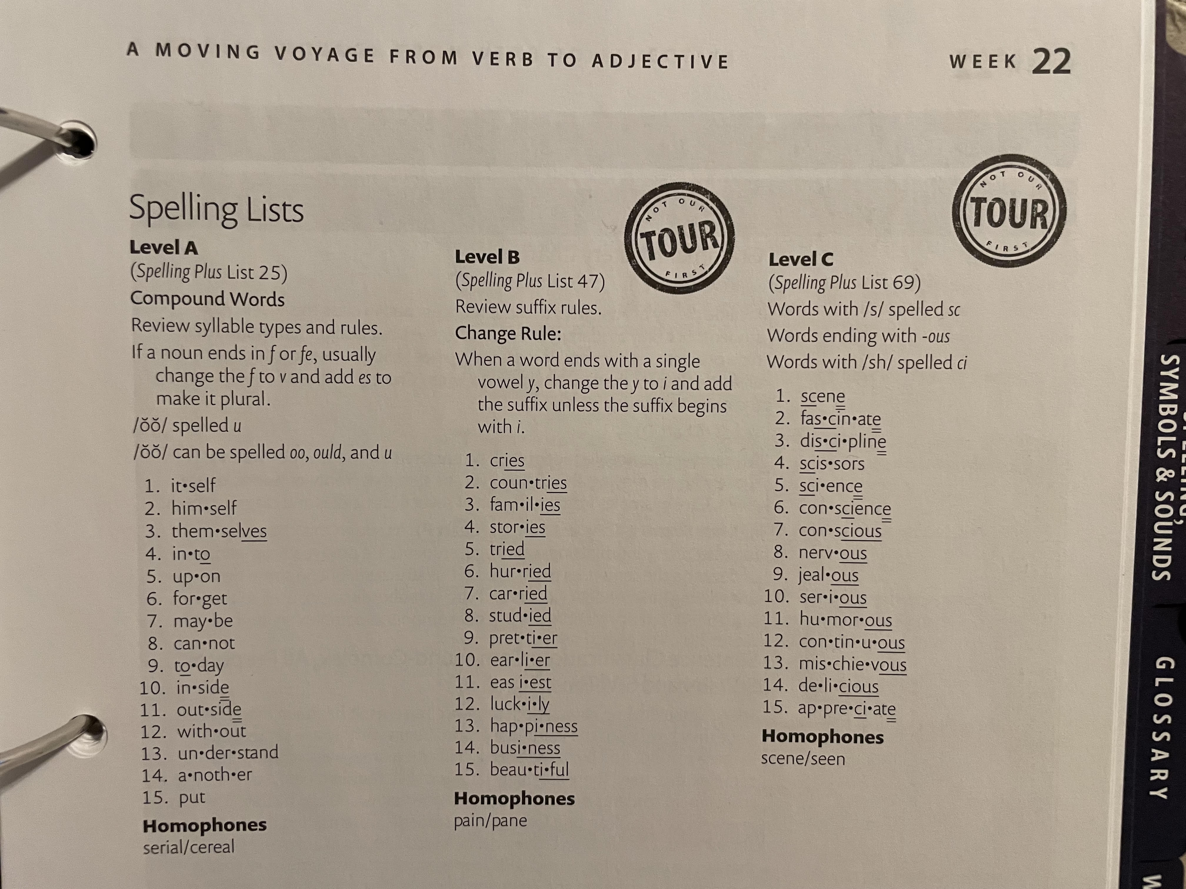 Essentials spelling lists