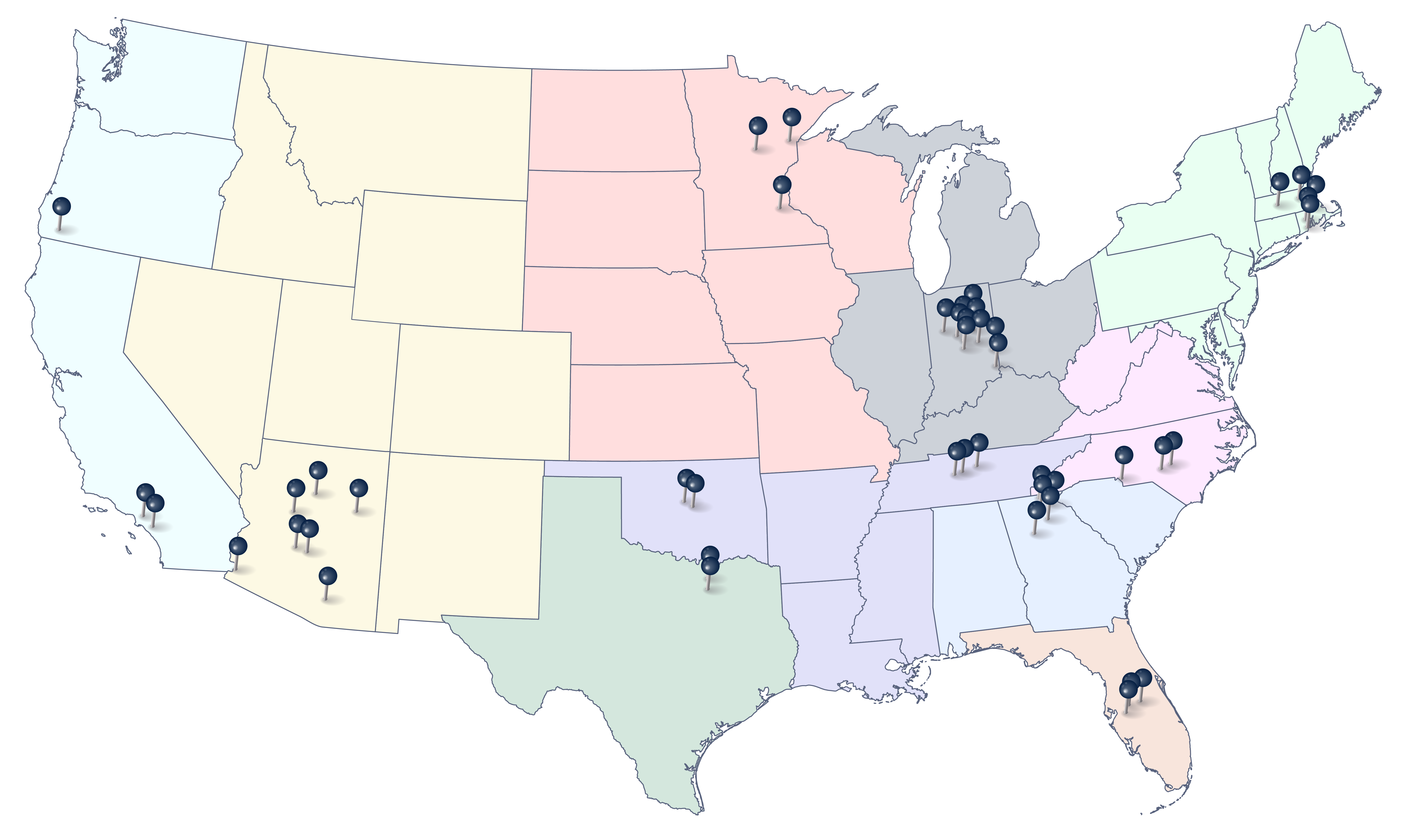 CC LCD communities on a map of the USA